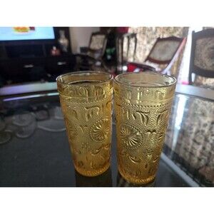 Vintage American Concord Amber by Brockway Glass Co. 6  oz Tumbler Set Of 2